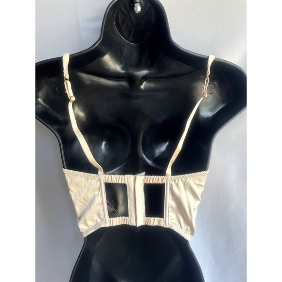 Victoria's Secret Cream Satin Corset Balconette Bra Pink Lace Trim Size 32D Cute - Picture 5 of 10